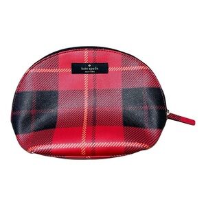 Kate Spade | Red & Black Keri Newbury Lane Printed Plaid Cosmetic Bag Pouch
